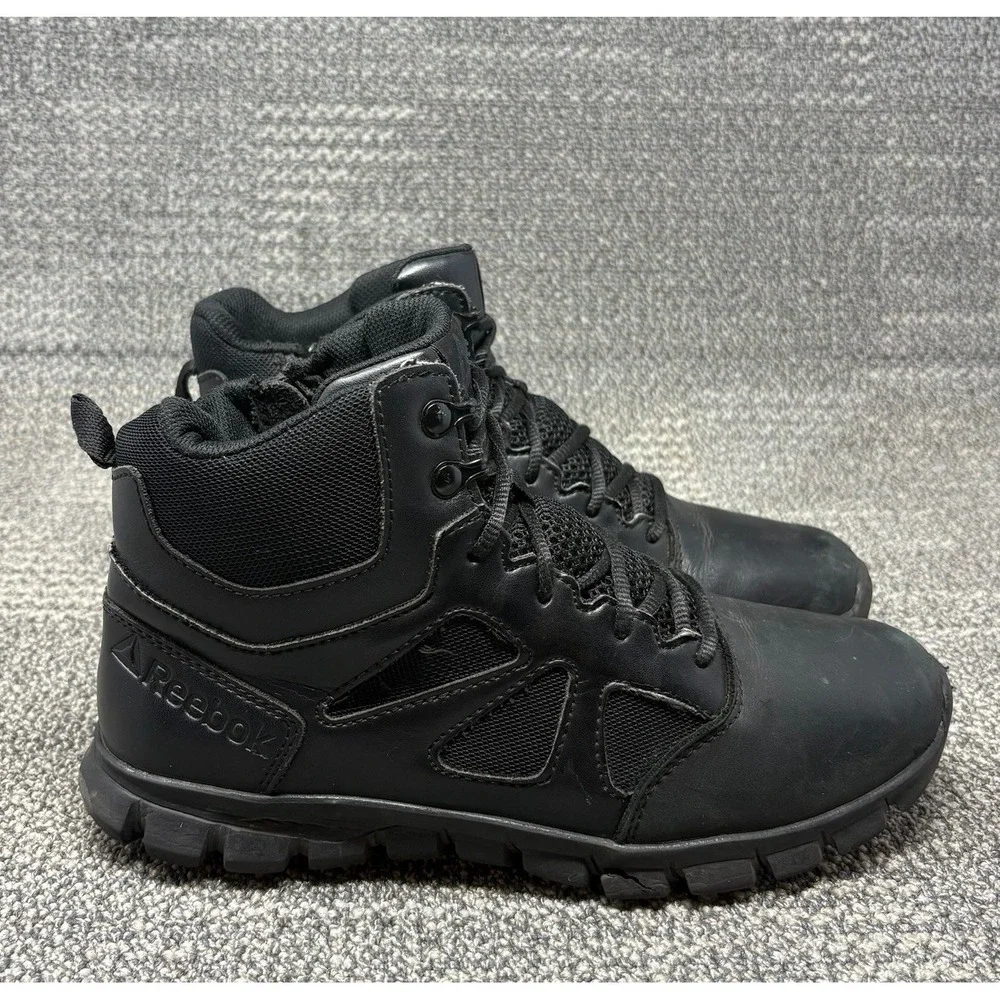 Reebok Sublite Cushion Tactical Boots Mens 7.5 Black Side Zip RB8605 Soft Toe